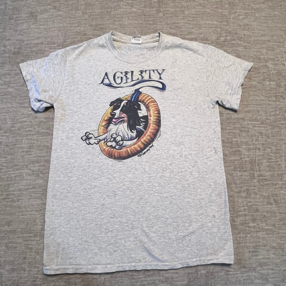 Gildan Ultra Cotton Agility Dog T-Shirt Small Gray Funny‎ Border Collie Graphic